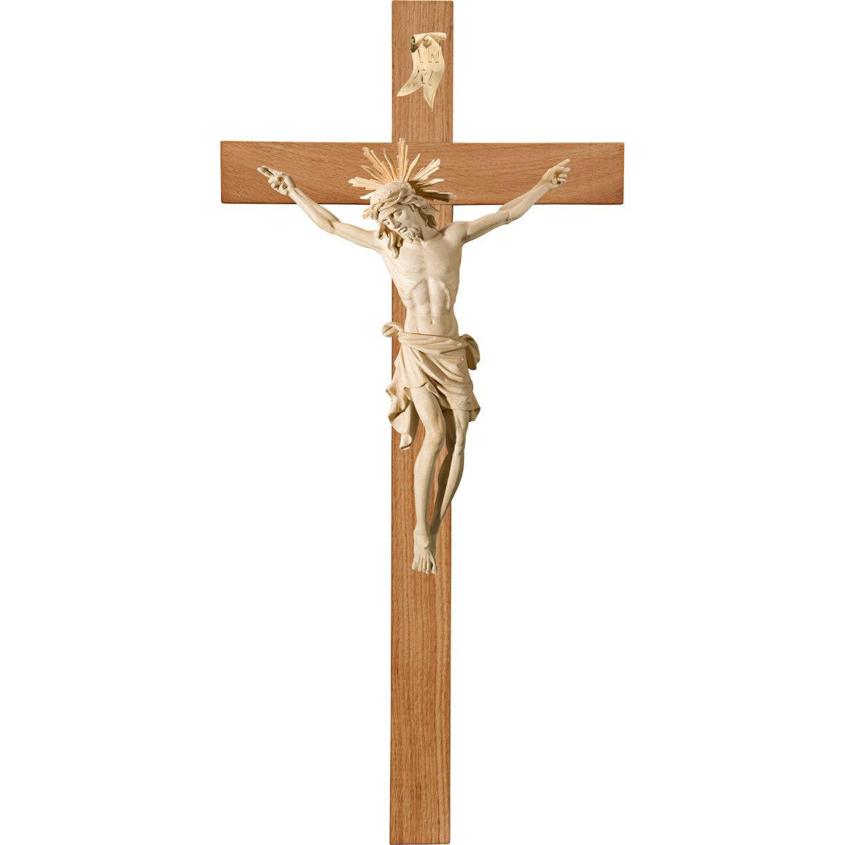 Cristo Pisa en cruz de roble simple ancha